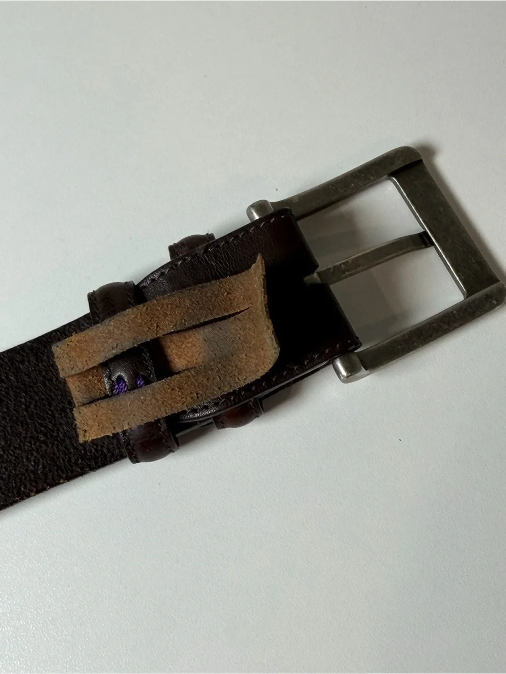 Men’s ELLIOT RHODES London 38W Dark Brown Leather Belt with Matte Silver Buckle